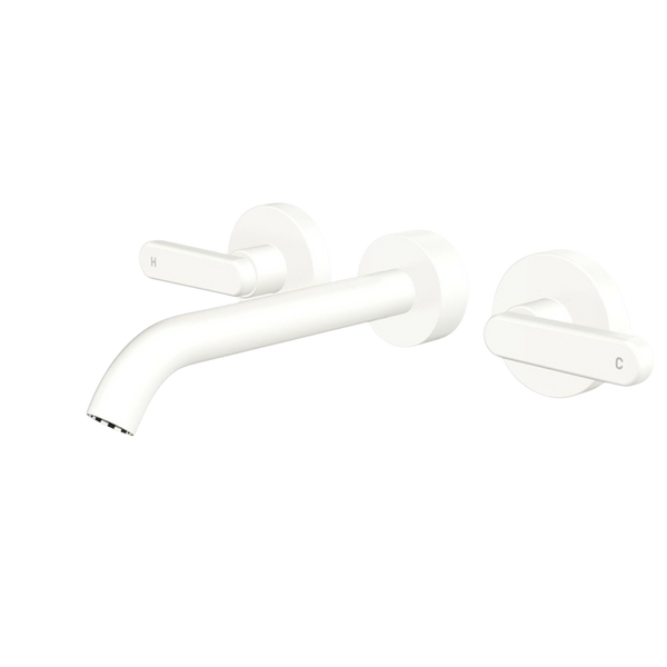 Fienza Kaya Lever Taps Wall Basin/Bath 180mm Outlet Set Matte White Lead Free