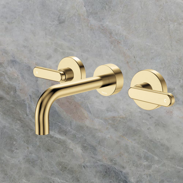 Fienza Kaya Lever Taps Wall Basin/Bath 130mm Outlet Set Urban Brass Lead Free