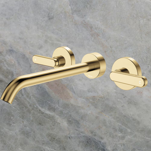 Fienza Kaya Lever Taps Wall Basin/Bath 220mm Outlet Set Urban Brass Lead Free