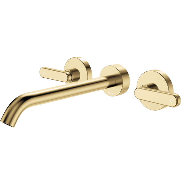 Fienza Kaya Lever Taps Wall Basin/Bath 220mm Outlet Set Urban Brass Lead Free