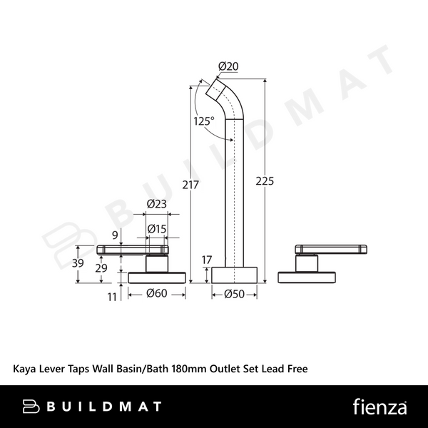 Fienza Kaya Lever Taps Wall Basin/Bath 180mm Outlet Set Urban Brass Lead Free