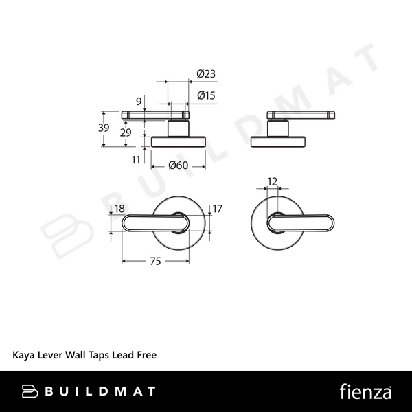 Fienza Kaya Lever Wall Taps Gunmetal Lead Free