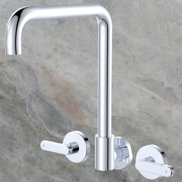 Fienza Kaya Lever Taps Squareline Wall Set Chrome Lead Free