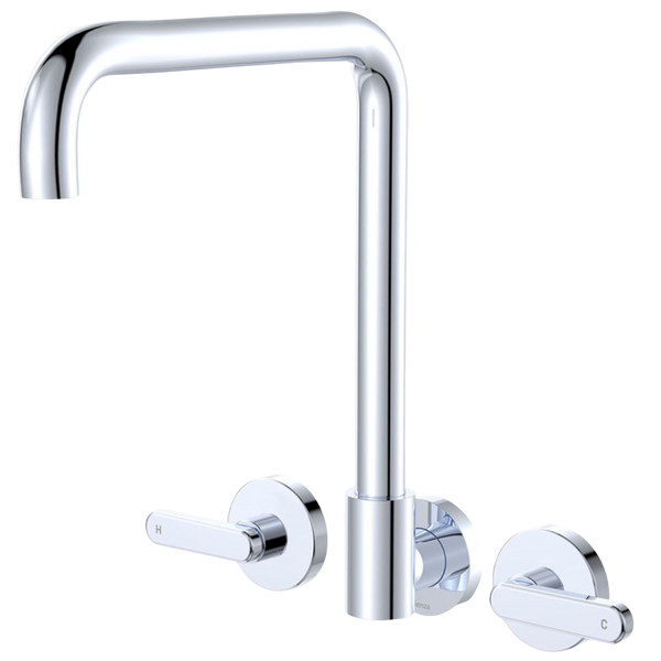 Fienza Kaya Lever Taps Squareline Wall Set Chrome Lead Free