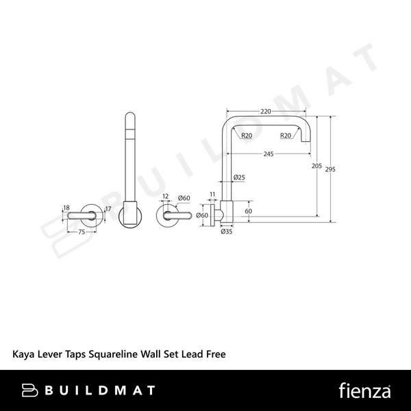 Fienza Kaya Lever Taps Squareline Wall Set Brushed Nickel Lead Free