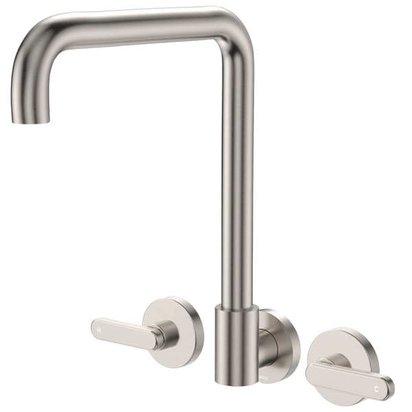 Fienza Kaya Lever Taps Squareline Wall Set Brushed Nickel Lead Free