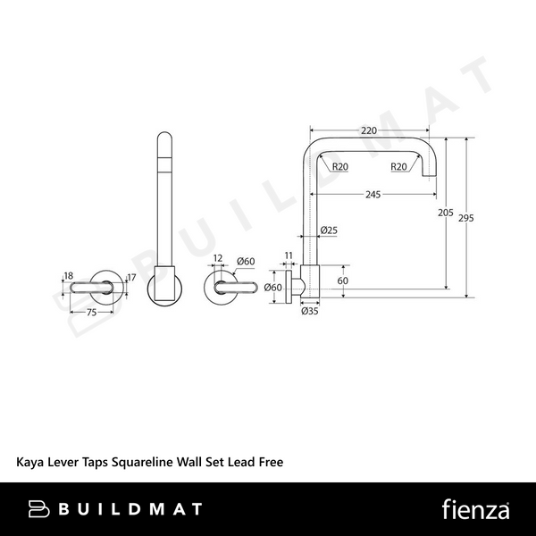 Fienza Kaya Lever Taps Squareline Wall Set Brushed Copper Lead Free