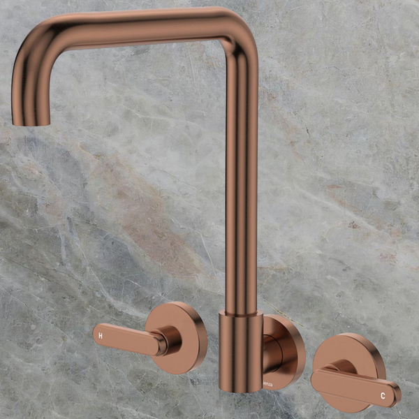 Fienza Kaya Lever Taps Squareline Wall Set Brushed Copper Lead Free