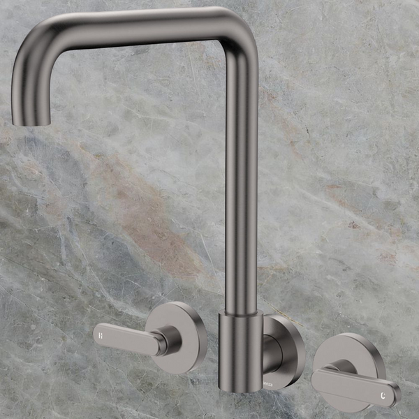 Fienza Kaya Lever Taps Squareline Wall Set Gunmetal Lead Free