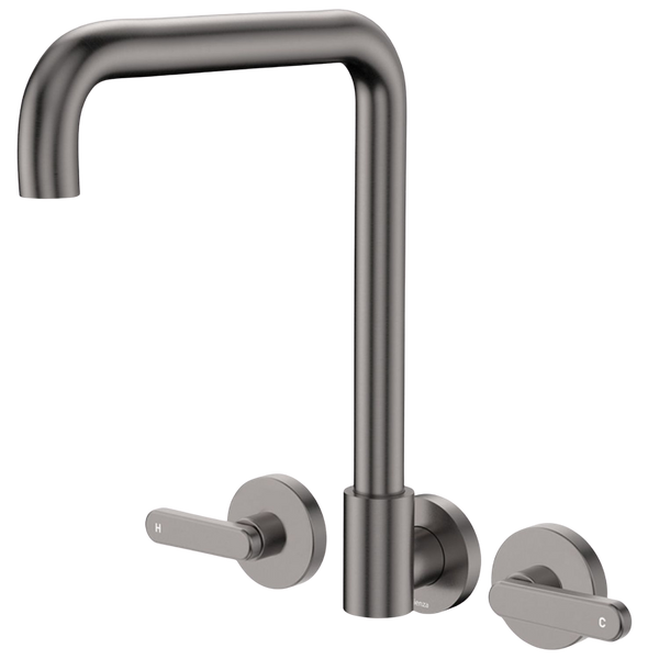 Fienza Kaya Lever Taps Squareline Wall Set Gunmetal Lead Free
