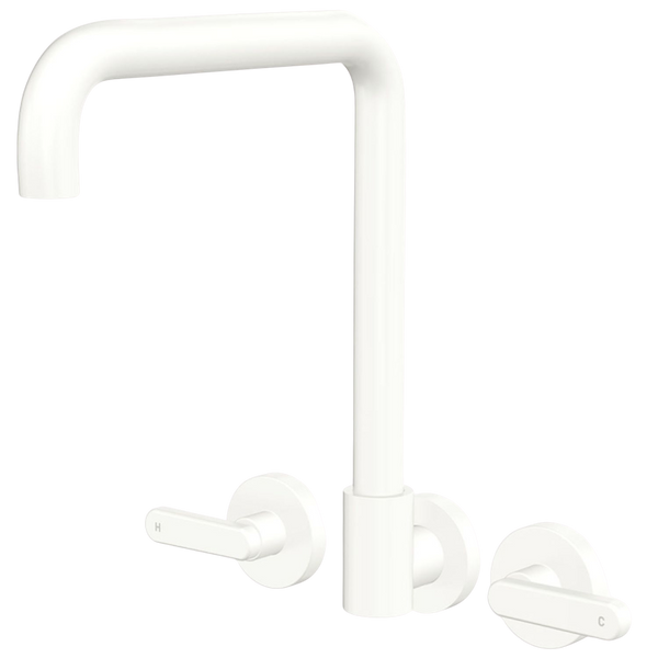 Fienza Kaya Lever Taps Squareline Wall Set Matte White Lead Free