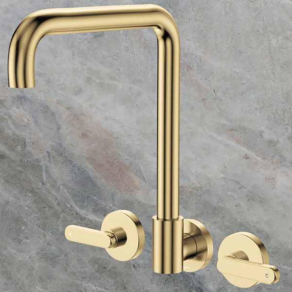 Fienza Kaya Lever Taps Squareline Wall Set Urban Brass Lead Free