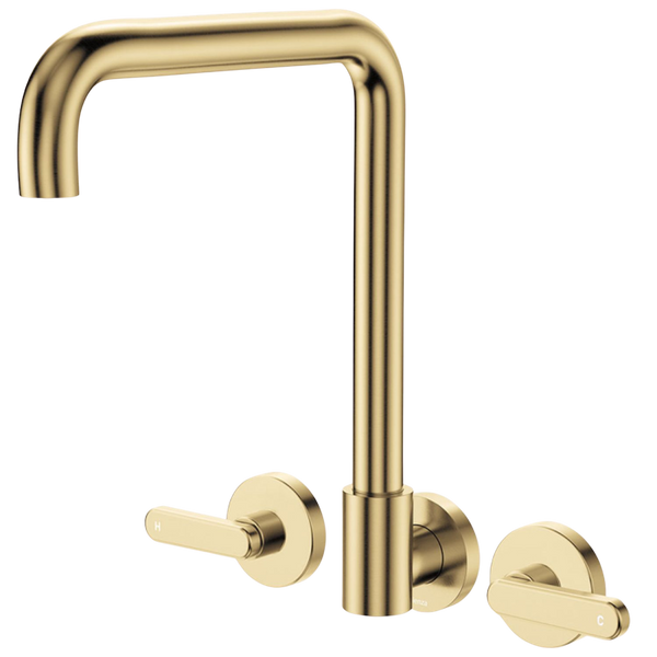 Fienza Kaya Lever Taps Squareline Wall Set Urban Brass Lead Free
