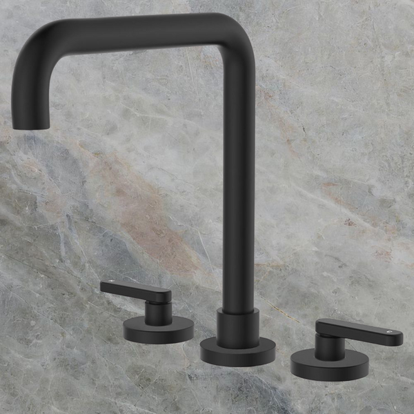 Fienza Kaya Lever Taps Squareline Hob Set Matte Black Lead Free