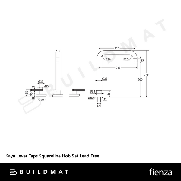 Fienza Kaya Lever Taps Squareline Hob Set Brushed Copper Lead Free