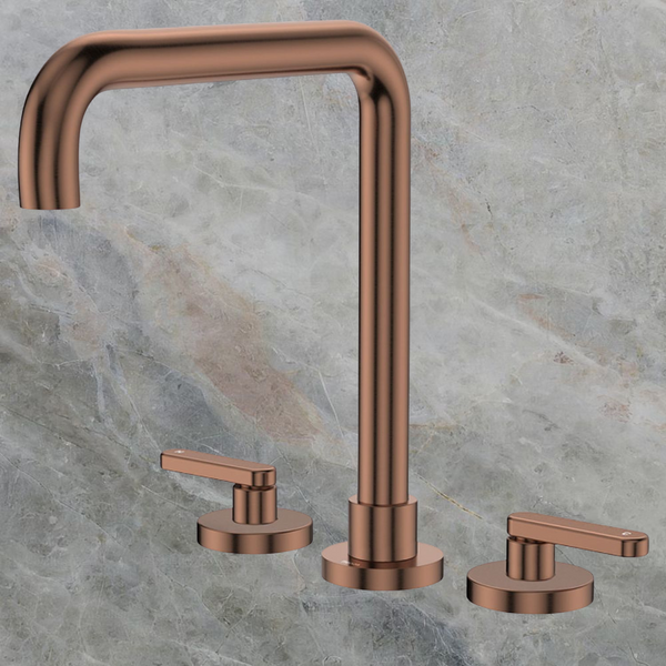 Fienza Kaya Lever Taps Squareline Hob Set Brushed Copper Lead Free