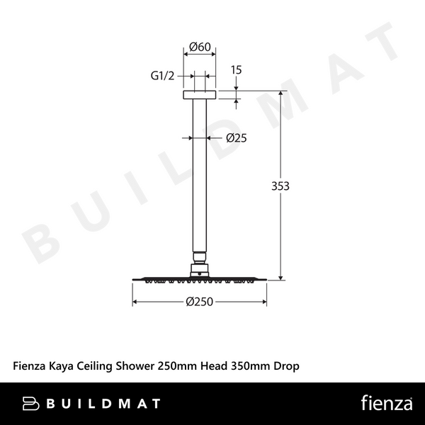 Fienza Kaya Ceiling Shower 250mm Head 350mm Drop Brushed Copper