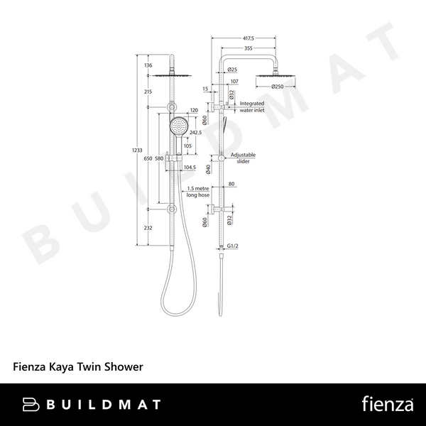 Fienza Kaya Twin Shower Brushed Nickel