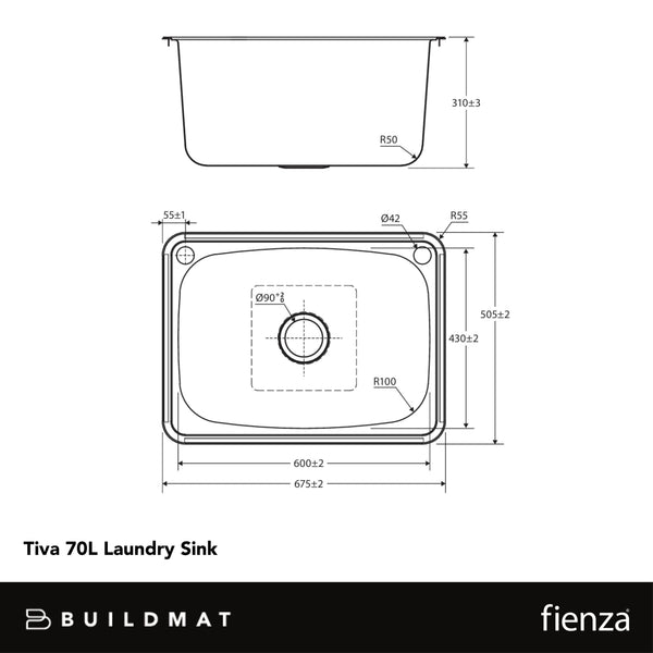 Fienza Tiva 70L Laundry Sink Stainless Steel