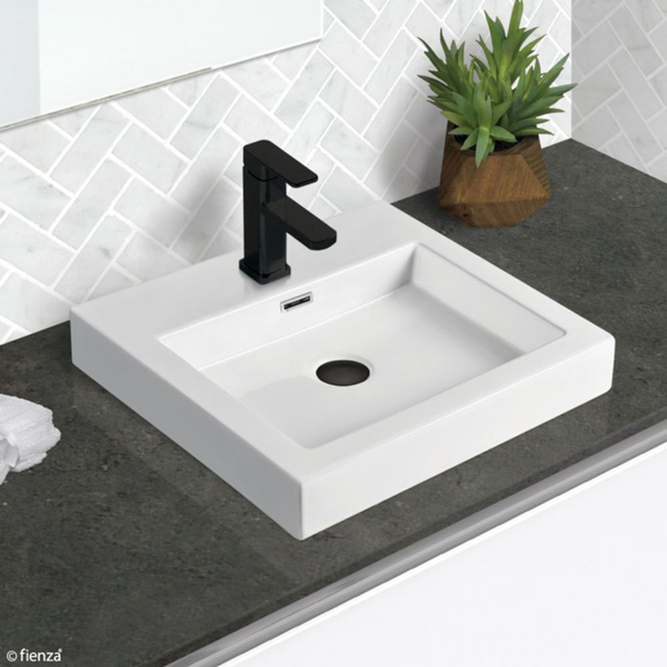 Fienza Como Above Counter Basin with Overflow 1 Tap Hole Gloss White