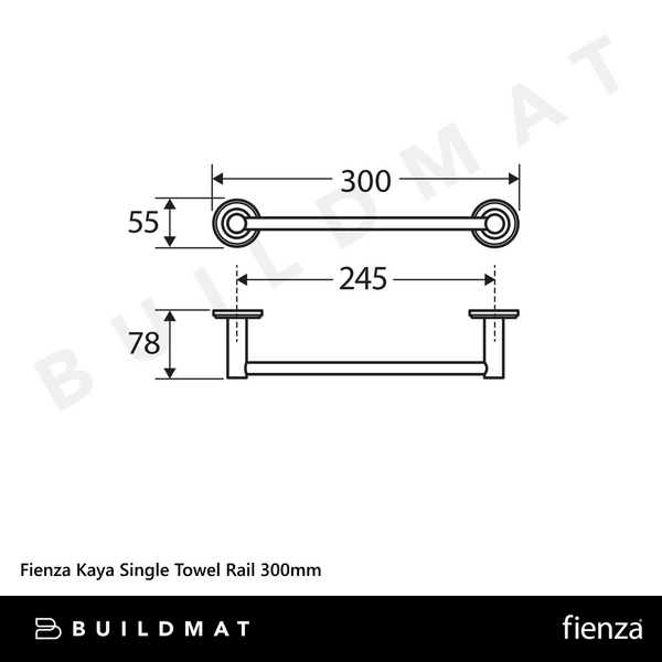 Fienza Kaya Single Towel Rail 300mm Brushed Nickel