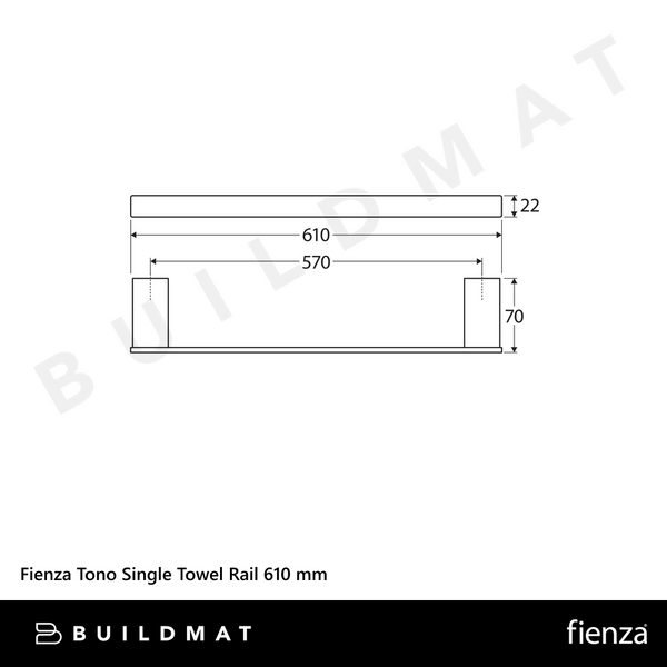 Fienza Tono Single Towel Rail 610 mm Brushed Nickel