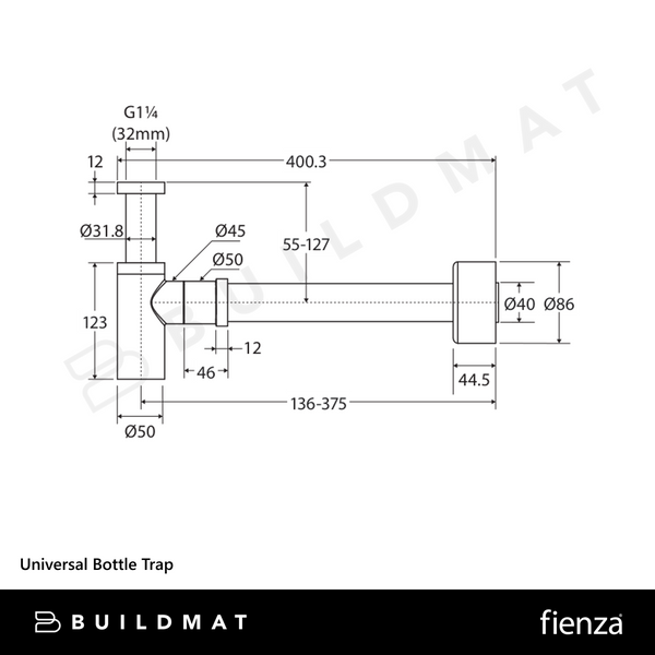Fienza Universal Bottle Trap Brushed Nickel