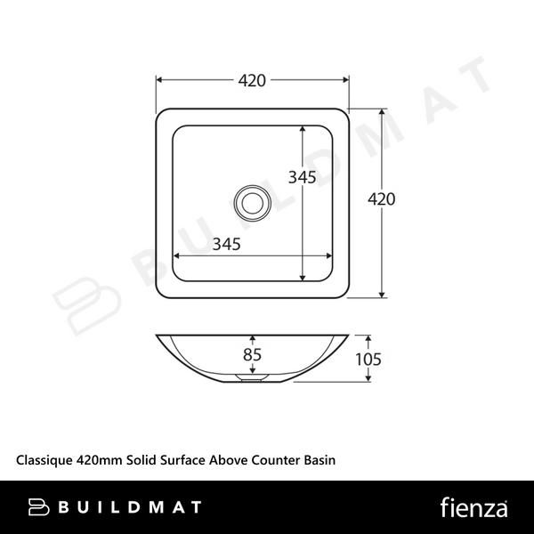 Fienza Classique 420mm Solid Surface Above Counter Basin Matte Black