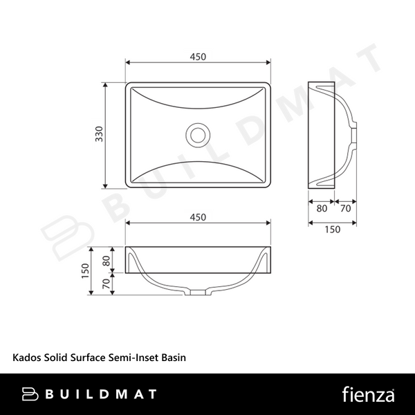 Fienza Kados Solid Surface Semi-Inset Basin Matte White