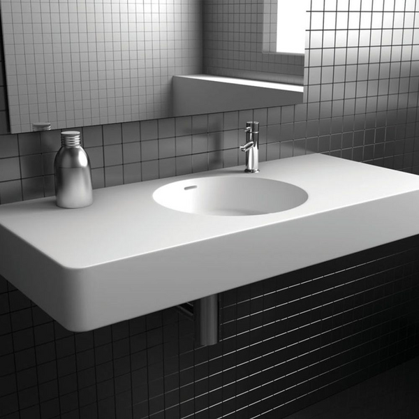 Fienza Encanto 1000mm Solid Surface Wall Hung Basin with Overflow 1 Tap Hole Matte White