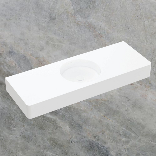 Fienza Encanto 1200mm Solid Surface Wall Hung Centre Bowl Basin with Overflow Matte White