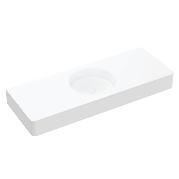 Fienza Encanto 1200mm Solid Surface Wall Hung Centre Bowl Basin with Overflow Matte White