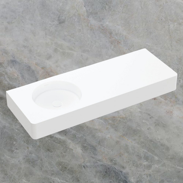 Fienza Encanto 1200mm Solid Surface Wall Hung Left Bowl Basin with Overflow Matte White