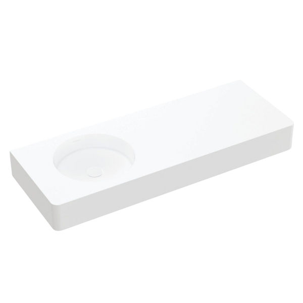 Fienza Encanto 1200mm Solid Surface Wall Hung Left Bowl Basin with Overflow Matte White