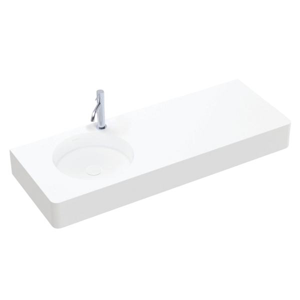Fienza Encanto 1200mm Solid Surface Wall Hung Left Bowl Basin with Overflow 1 Tap Hole Matte White