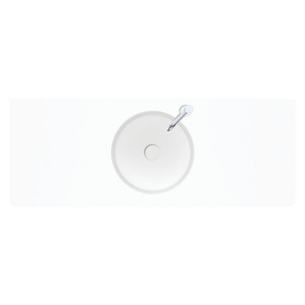 Fienza Encanto 1200mm Solid Surface Wall Hung Centre Bowl Basin with Overflow 1 Tap Hole Matte White
