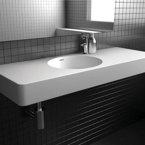 Fienza Encanto 1200mm Solid Surface Wall Hung Centre Bowl Basin with Overflow 1 Tap Hole Matte White