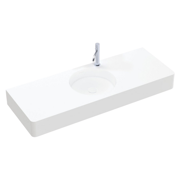 Fienza Encanto 1200mm Solid Surface Wall Hung Centre Bowl Basin with Overflow 1 Tap Hole Matte White