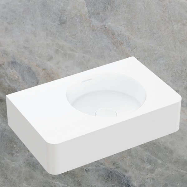 Fienza Encanto 470mm Solid Surface Wall Hung Basin with Overflow Matte White