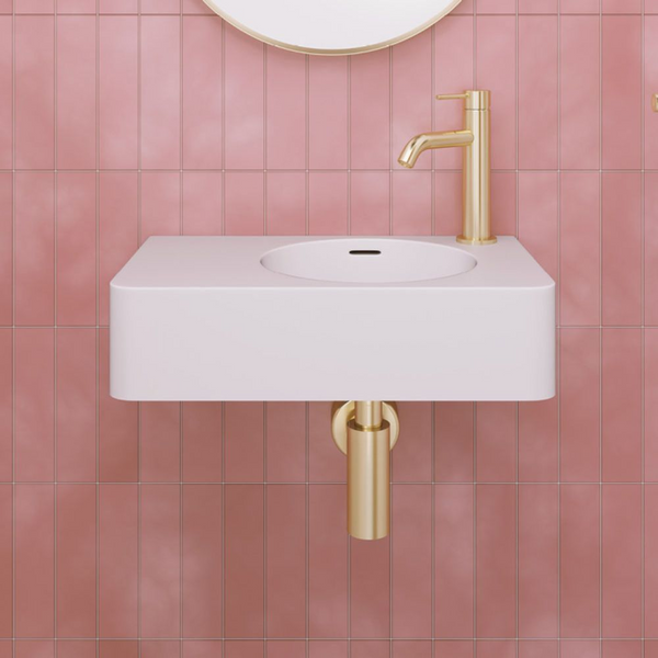 Fienza Encanto 470mm Solid Surface Wall Hung Basin with Overflow 1 Tap Hole Matte White