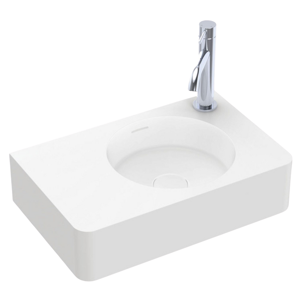 Fienza Encanto 470mm Solid Surface Wall Hung Basin with Overflow 1 Tap Hole Matte White