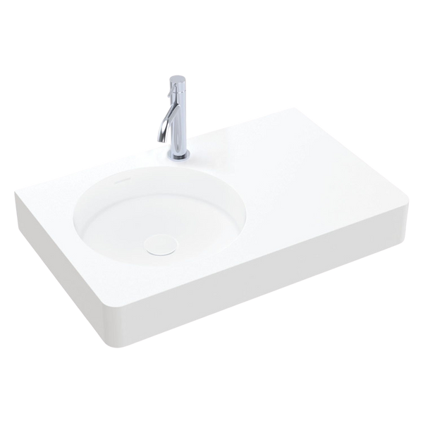 Fienza Encanto 700mm Solid Surface Wall Hung Left Bowl Basin with Overflow 1 Tap Hole Matte White