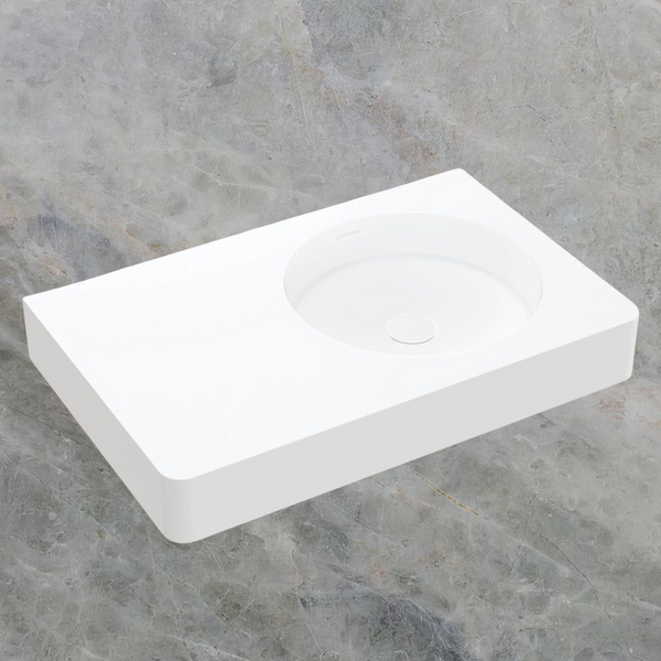 Fienza Encanto 700mm Solid Surface Wall Hung Right Bowl Basin with Overflow Matte White