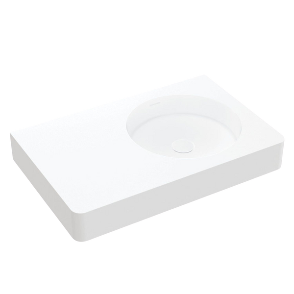 Fienza Encanto 700mm Solid Surface Wall Hung Right Bowl Basin with Overflow Matte White