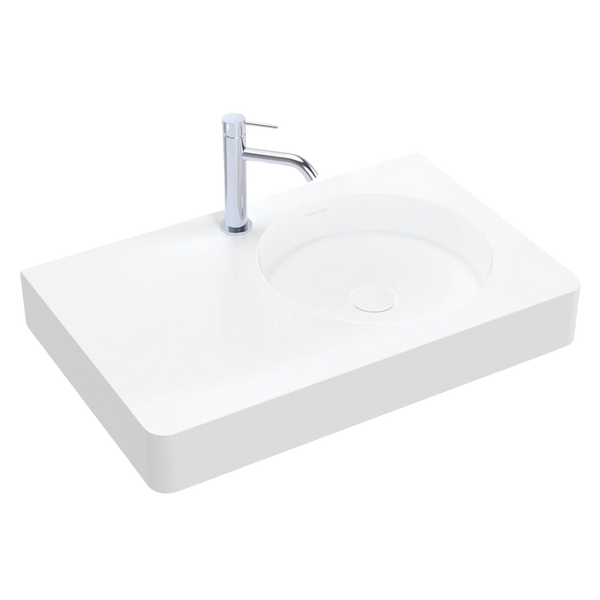 Fienza Encanto 700mm Solid Surface Wall Hung Right Bowl Basin with Overflow 1 Tap Hole Matte White