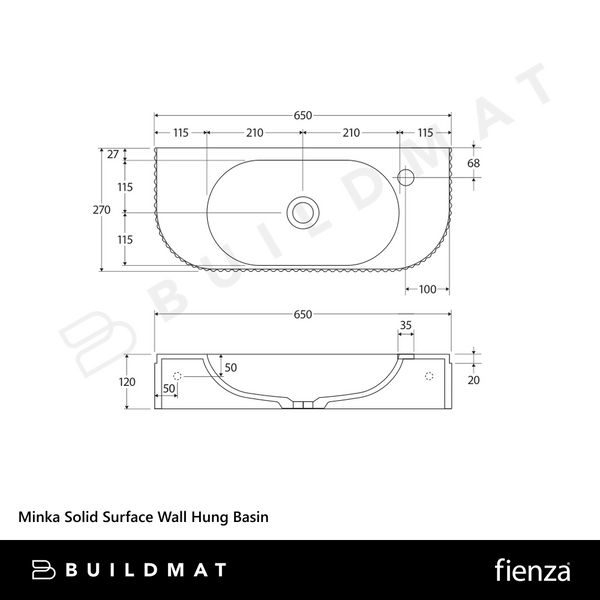 Fienza Minka Solid Surface Wall Hung Basin Matte White