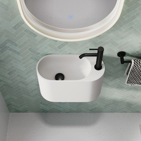 Fienza Ari Solid Surface Wall Hung Basin 1 Tap Hole Matte White