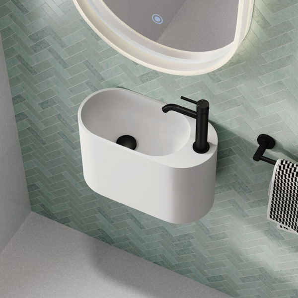 Fienza Ari Solid Surface Wall Hung Basin 1 Tap Hole Matte White