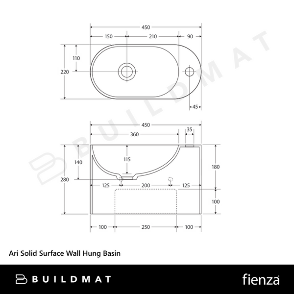Fienza Ari Solid Surface Wall Hung Basin Matte White