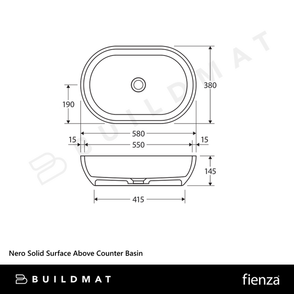 Fienza Nero Solid Surface Above Counter Basin Matte White